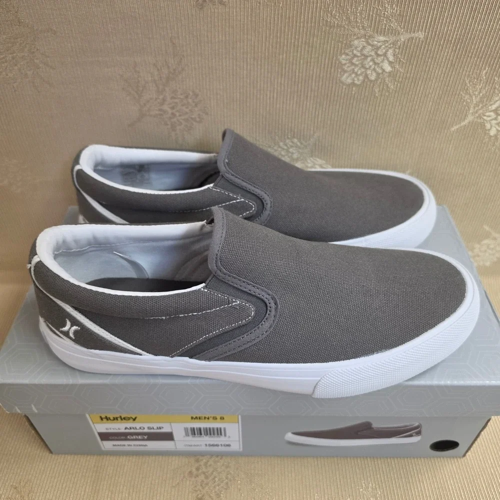 Hurley Arlo Slip Mens 8 Grey Canvas Low Top Casual Sneakers 1566106